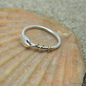 Sterling silver leaf ring with brass detail, silver leaf ring, birthday ring, silver ring, special ring, unique ring, handmade in Cornwall