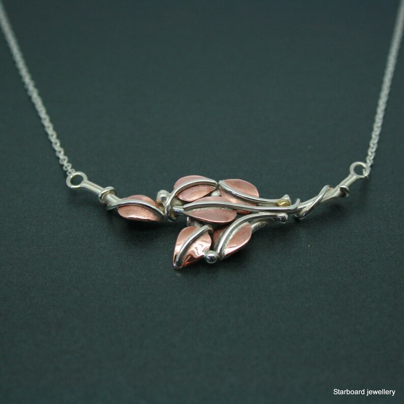 Handmade Sterling Silver Necklace With Copper Leaves and Silver