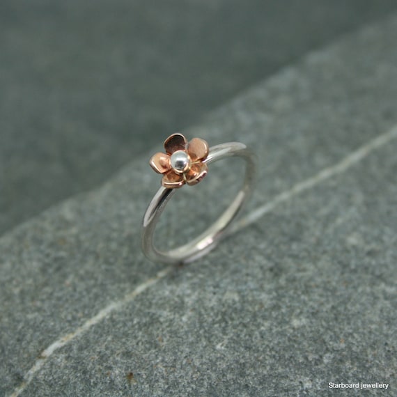 Sterling Silver and Copper Daisy Ring Flower Ring Daisy Ring