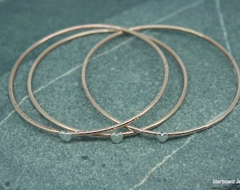 Bronze and sterling silver bangle. Silver heart bronze bangle. Fine bronze and silver bangles