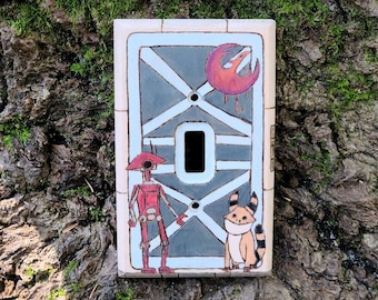 Cubierta de interruptor de luz de Star Wars Rebels: Droide de pozo, Lothcat, símbolo rebelde - Grabado y pintado a mano