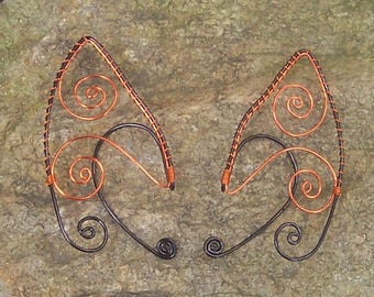 Elf Ear Cuffs - Halloween Ears - Black and Orange Ear Cuffs - Elven Jewelry - Pixie Ears - Fairy Ears - Faery Ears