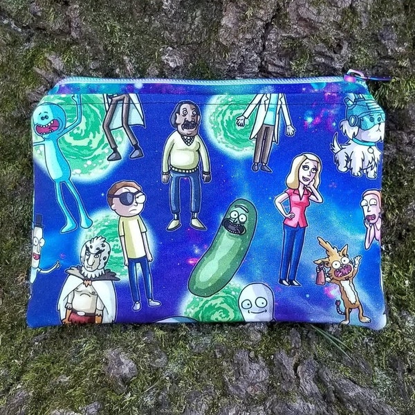 Rick and Morty Coin Purse - Summer, Beth, Pickle Rick, Fluffy, Mr. Meseeks, Birdman, Evil Morty Zipper Pouch - Sci-fi Bag