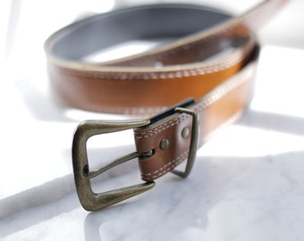 1980s brown belt // 1980s metal belt buckle // vintage belt