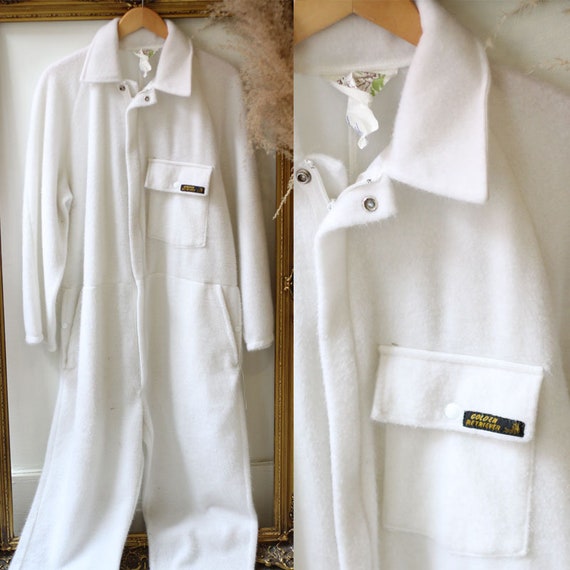 1970s white fuzzy jumpsuit // 1970s white pantsuit
