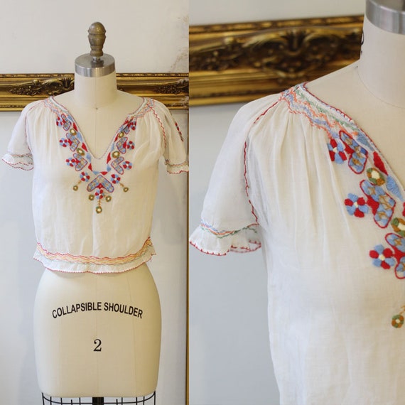 1930s hungarian blouse // 1930s embroidered blouse