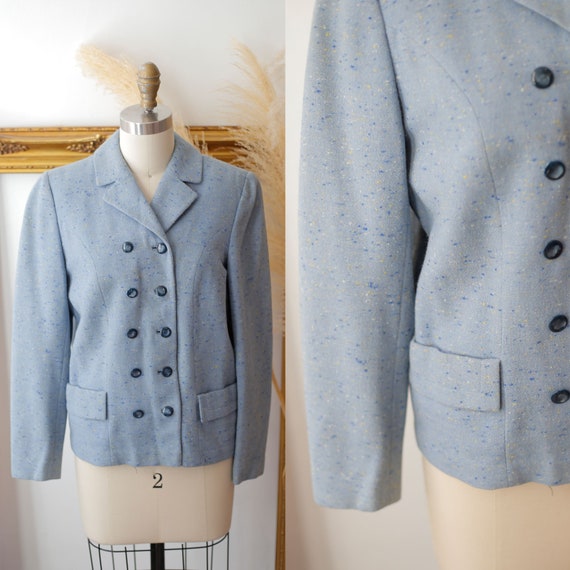 1940s light blue blazer // 1940s blue check suit j