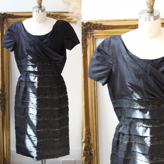 1950s tiered cocktail dress // 1950s little black