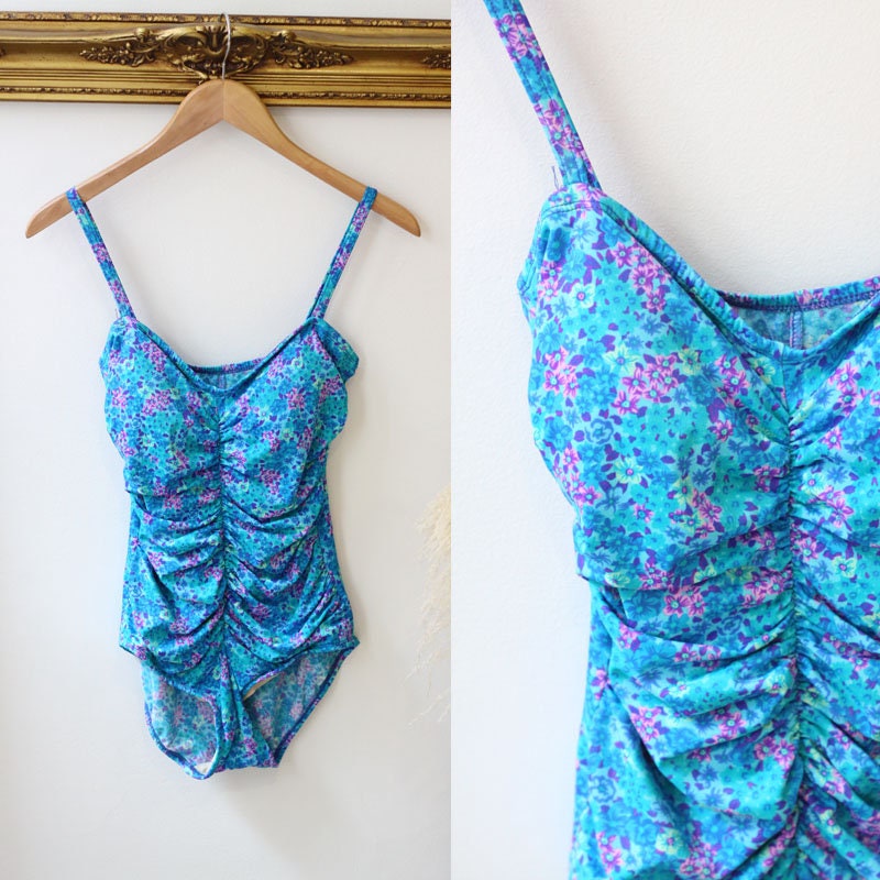 blue floral bathing suit