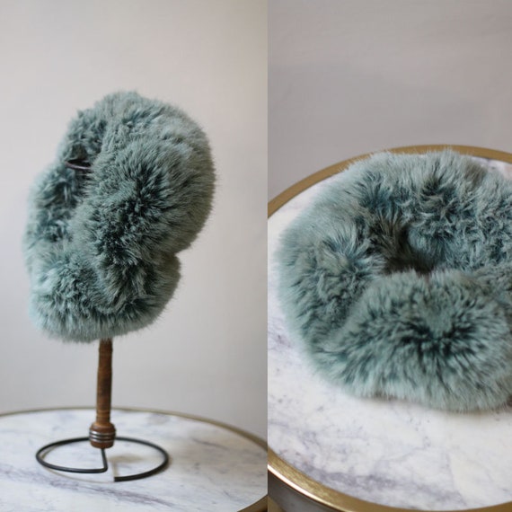1980s faux headband // 1980s teal fur headband //