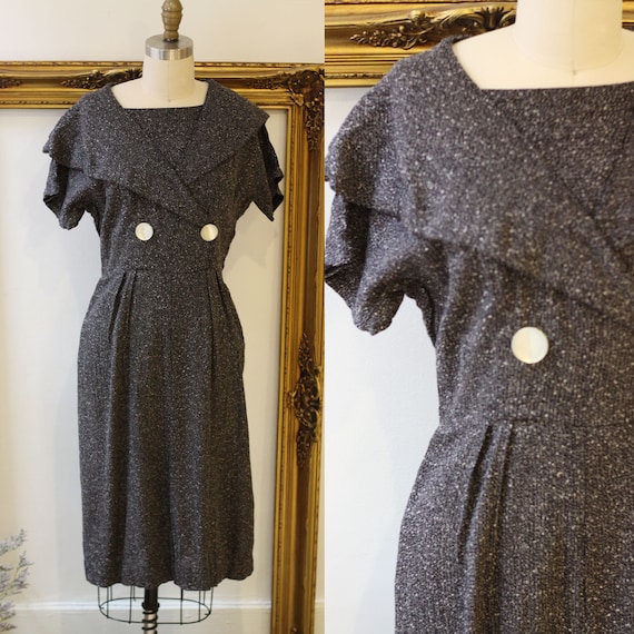 1960s black speckle sheath dress // 1960s speckle