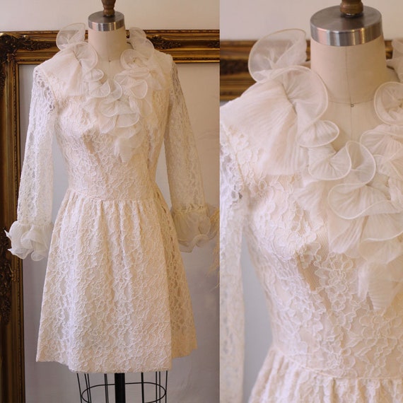 1960s ruffle lace dress // 1960s long sleeve dress