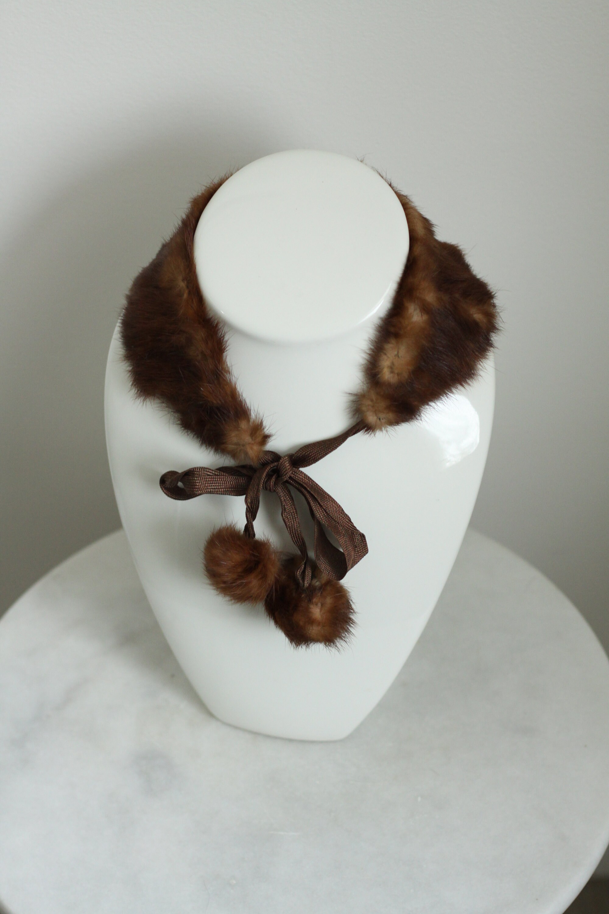 1960s Short Fur Collar With Pom Poms Brown Fur Collar Vintage Fur