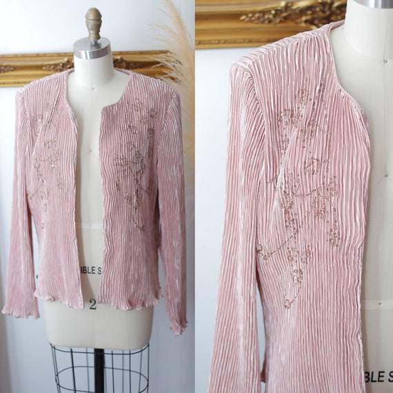 1980s pink pleated blazer // 1980s beaded blazer /