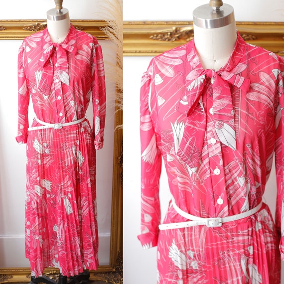 1970s pink floral dress // 1970s long sleeve dress