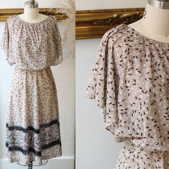 1970s paisley dress // 1970s sheer printed dress /