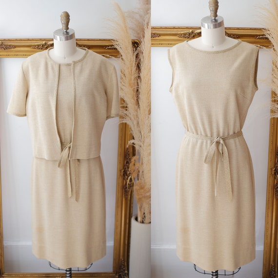 1960s gold sparkle dress set // sweater dress set