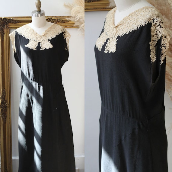 1920s black crepe dress // 1920s lace flapper dres