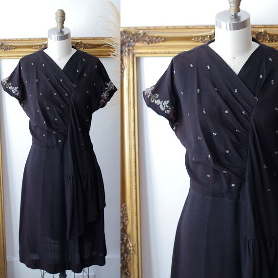 1930s black crepe dress // 1930s sequin dress // v
