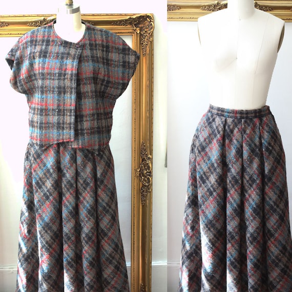 1960s plaid wool skirt set // 1960s wool two piece