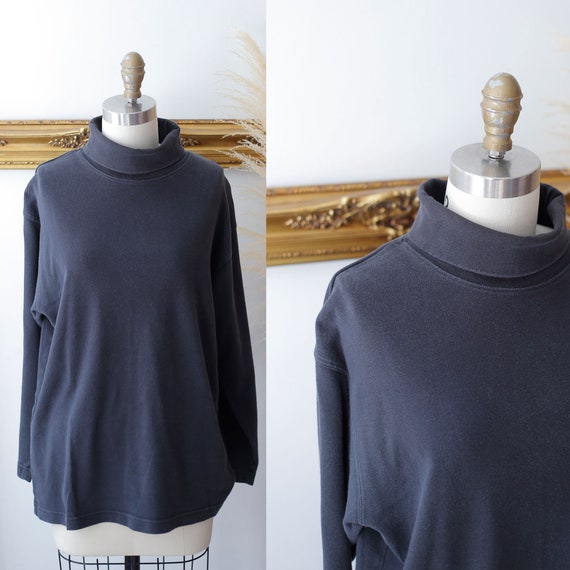 1990s worn black turtleneck // 1990s cotton turtle