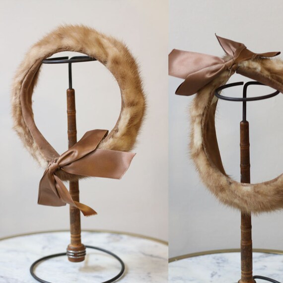1950s fur headband // 1950s brown fur hat // vinta