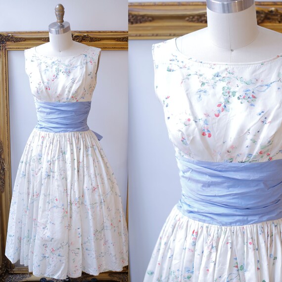 1950s white floral dress // 1950s tea party dress //… Gem