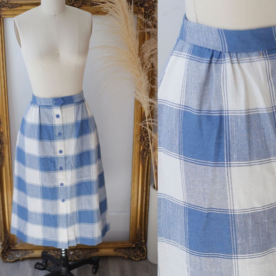 1970s plaid skirt // 1970s blue plaid skirt // vin
