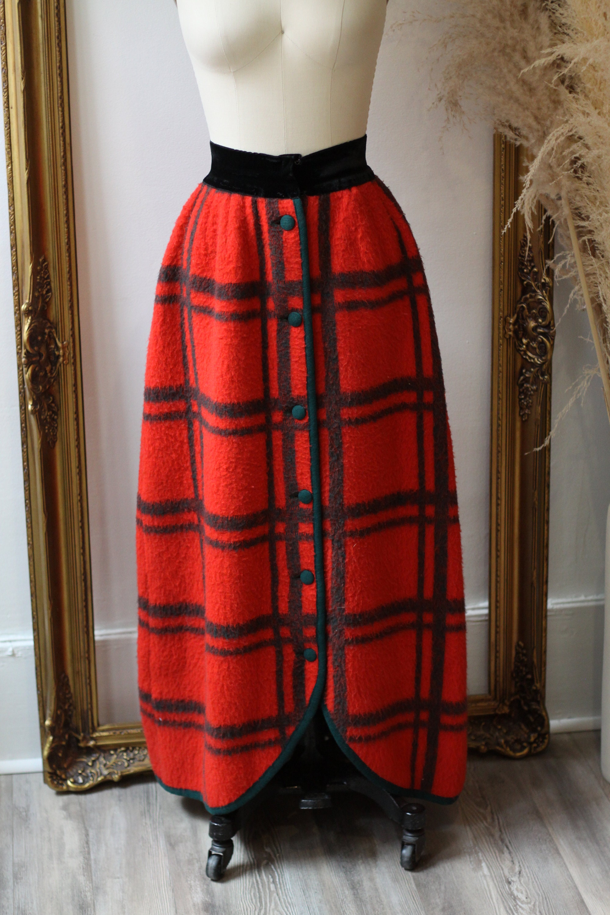 1960s plaid blanket skirt // 1960s red plaid skirt // vintage Etsy