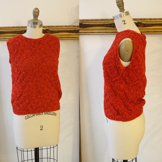 1980s burnt orange knit tank top // 1980s chunky k