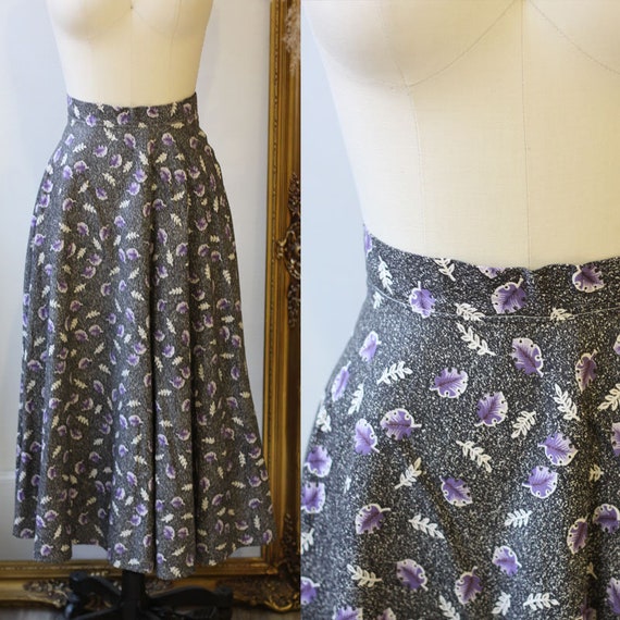 1950s novelty leaf skirt // 1950s grey novelty ski