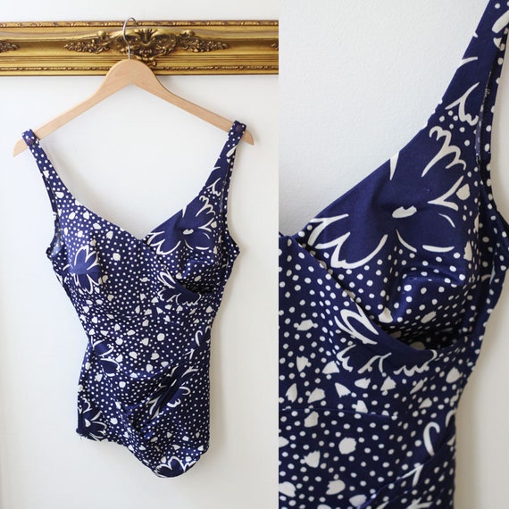 1960s Blue Floral Bathing Suit // Vintage Swimsuit //… - Gem