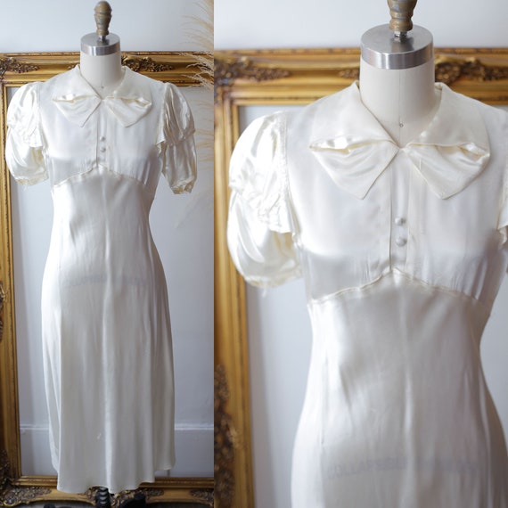 1930s white satin dress // 1930s liquid satin dre