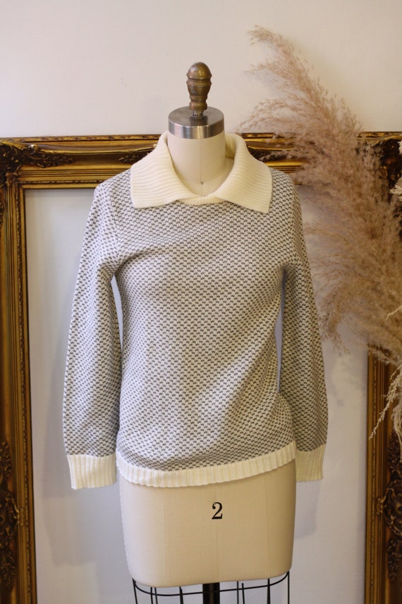 1980s collared sweater // 1980s grey checkered swe