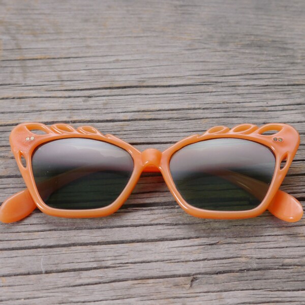 ON Hold for Sarah K // 1960s Orange Cat Eye Sunglasses // Made in the USA // Creamiscle