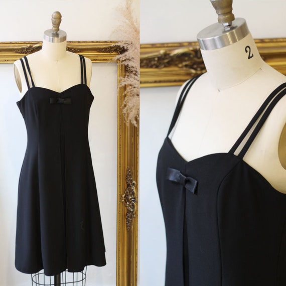 1980s black bow dress // 1980s black slit summer d