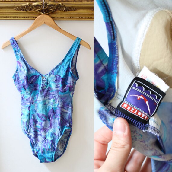blue floral bathing suit