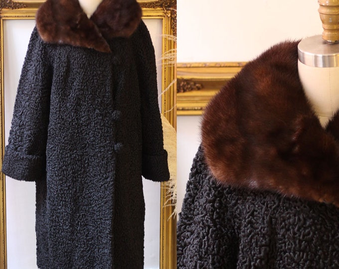 1950s Black Lambswool Jacket / 1950s Fur Coat / Vintage Swing Etsy