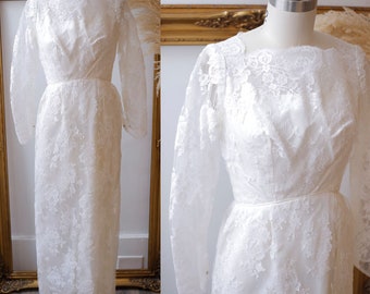 1960s sleeveless column wedding dress  // 1960s bow wedding dress // deadstock bridal dress
