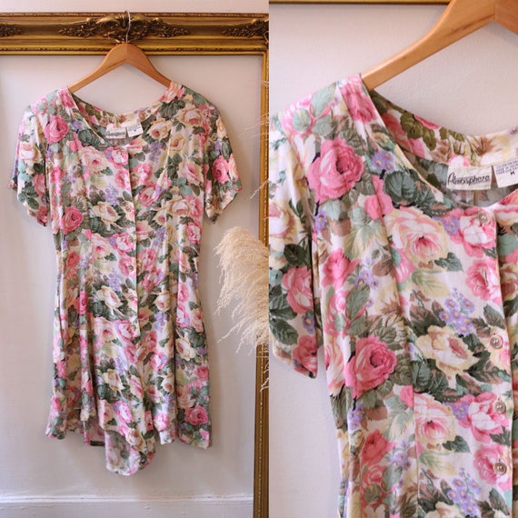 1980s floral romper // 1980s pink floral romper //