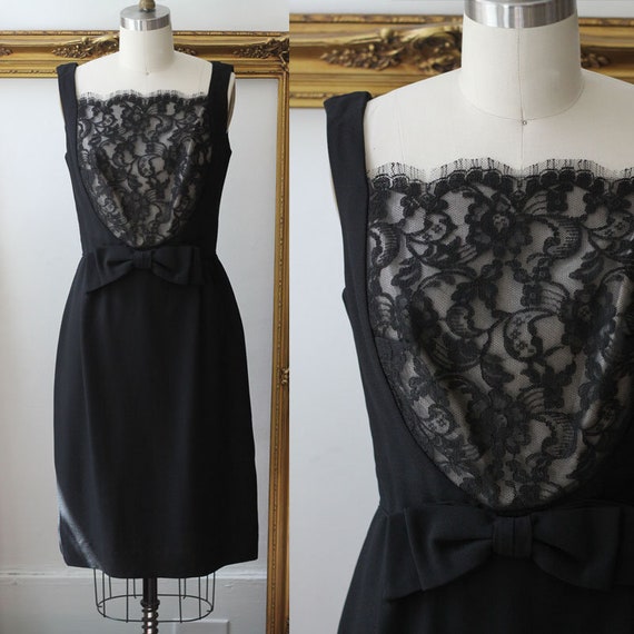 1960s black lace sheath dress // 1960s black lace