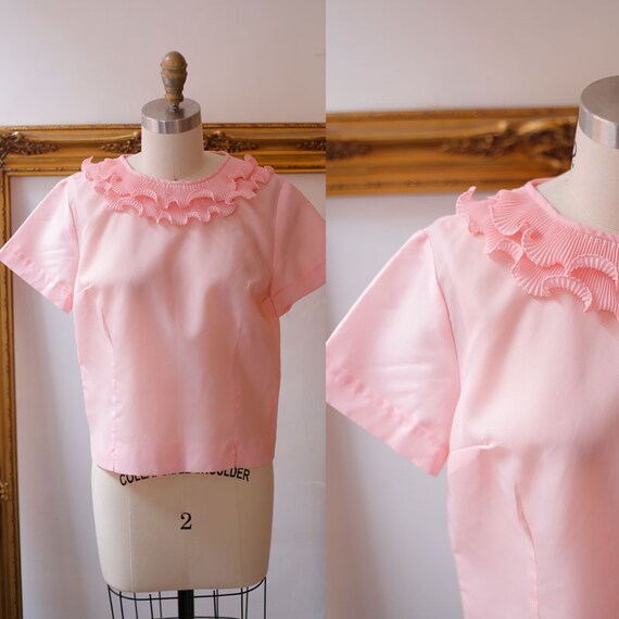 Vinage 1960/'s Frilly Front Sleveless Blouse Size Small