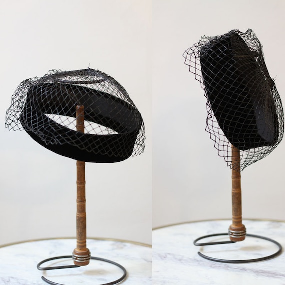 1950s black veil hat // 1950s black veil // vintag