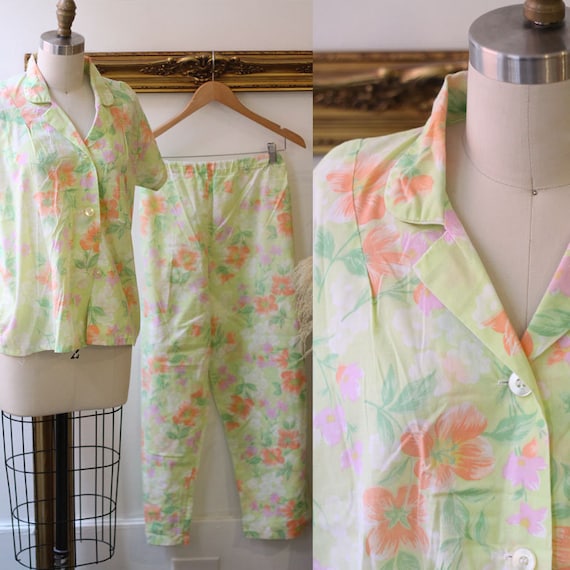 1980s floral lounge two piece set // 1980s floral