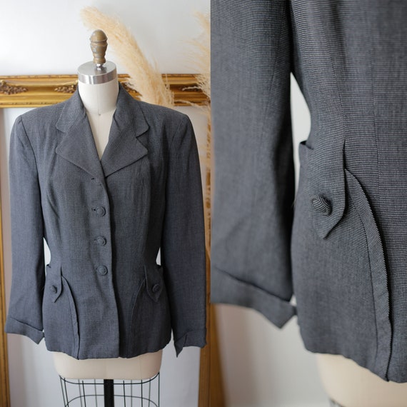 1940s grey blazer // 1940s grey stripe suit jacket