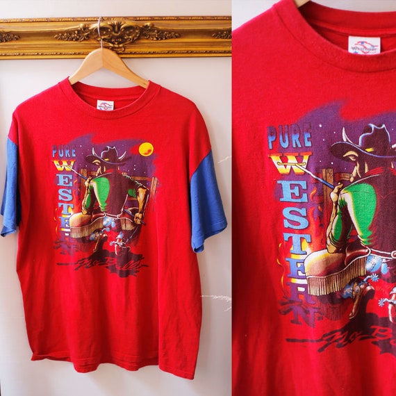 1990s red vintage t-shirt // 1990s Wrangler tshirt