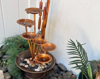 Water Lilies and Cat Tails Outdoor Fountain |  Waterfall Feature for Outside Garden