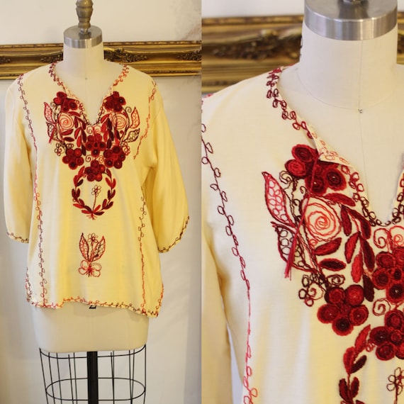 1970s floral cotton top // embroidered cotton top