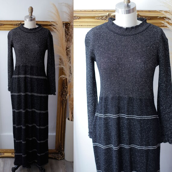 1970s silver sparkle dress // 1970s sweater dress