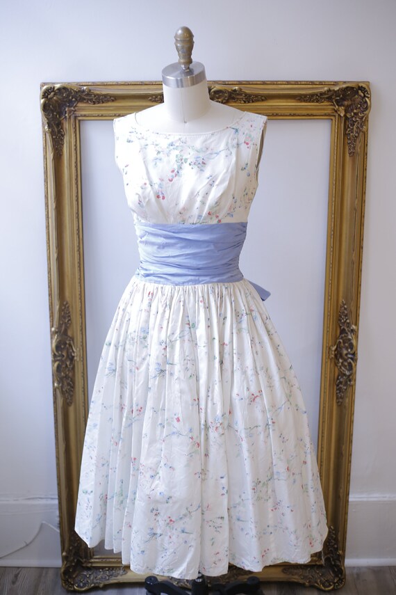 1950s white floral dress // 1950s tea party dress //… Gem